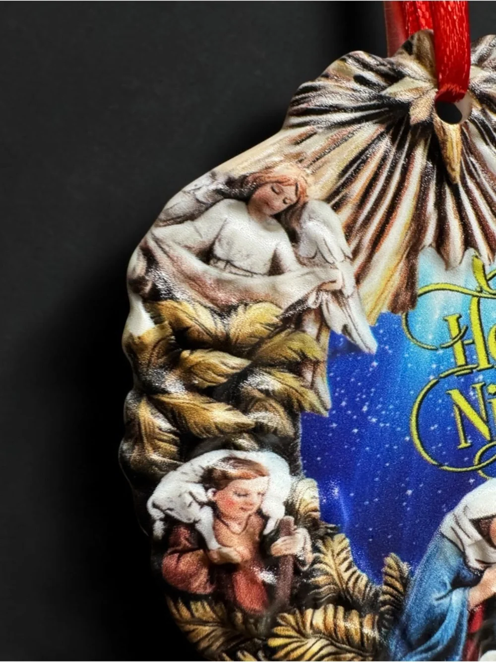 NIB O Holy Night Nativity Ornament 3D Porcelain Religious Christmas Decor